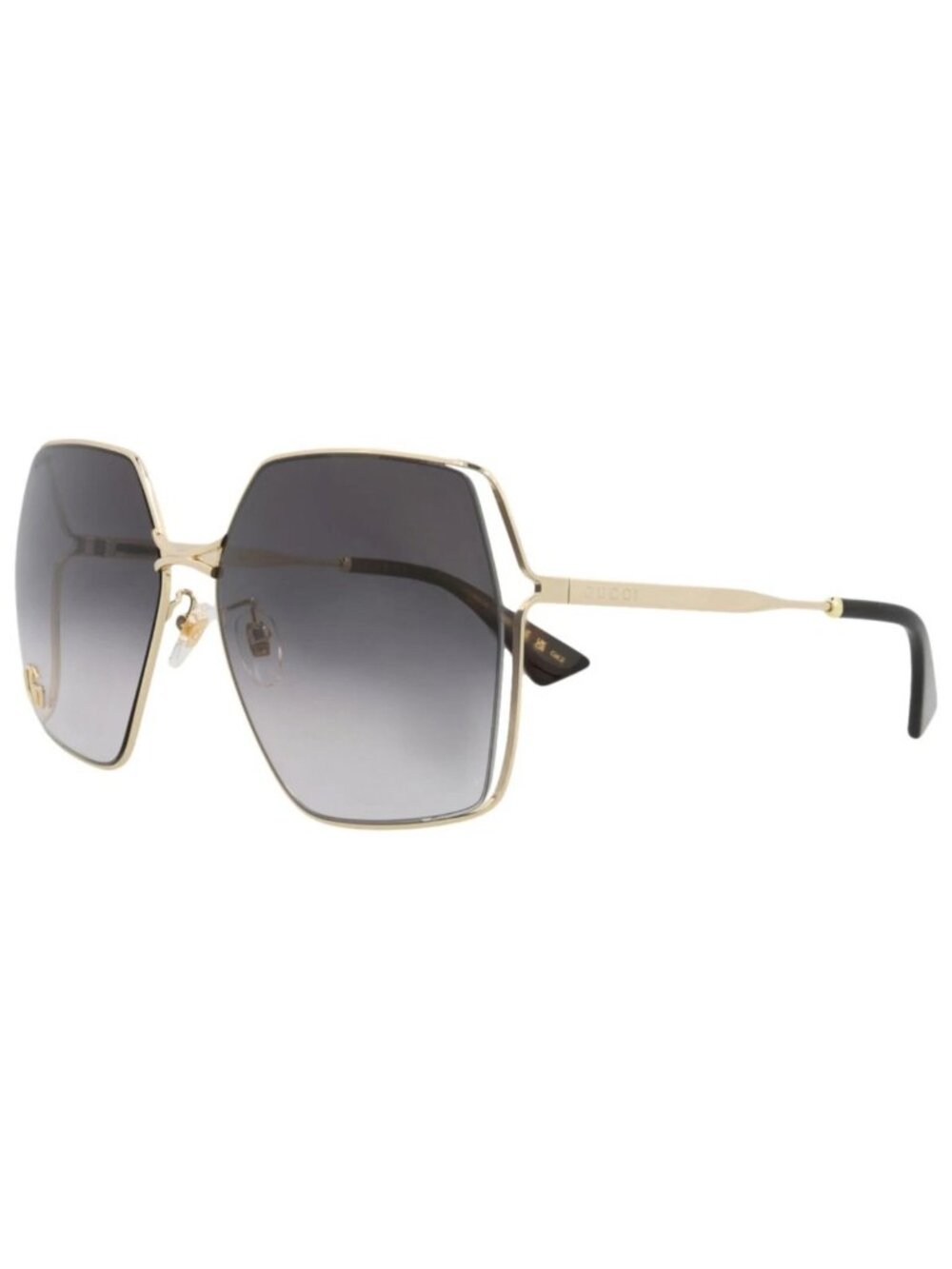 New Gucci Women's Sunglasses Square Rectangle Metal Frame Gold Gold Grey